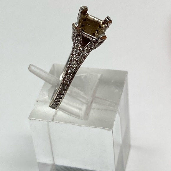 18K White Gold Natural Diamond Princess Cut Semi Mount Engagement Ring Fits 5mm - Picture 7 of 16